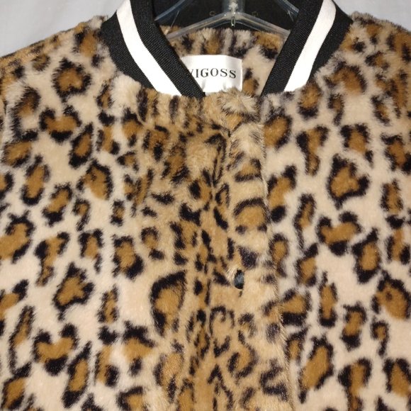 VIGOSS LEOPARD PRINT FAUX FUR BOMBER JACKET - Picture 7 of 11